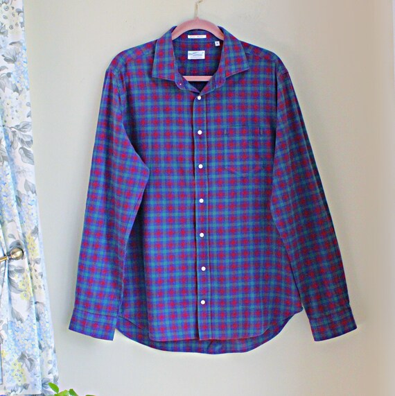 Madras Plaid Long Sleeve Shirt, Mens L XL, Vintag… - image 2