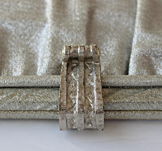 60s Metallic Silver Lame Convertible Clutch, Hand… - image 6