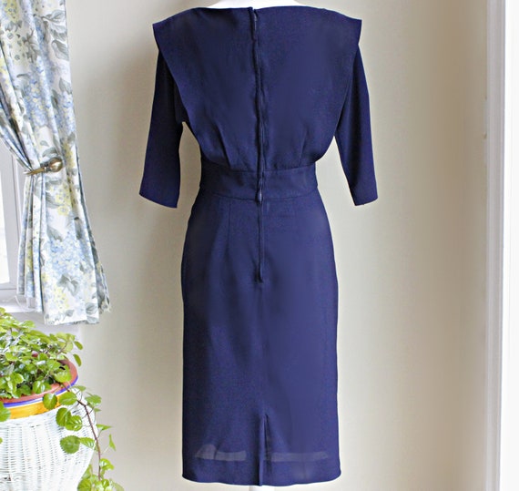 50s Navy Blue Party Dress, Size S, Vintage RK Ori… - image 6