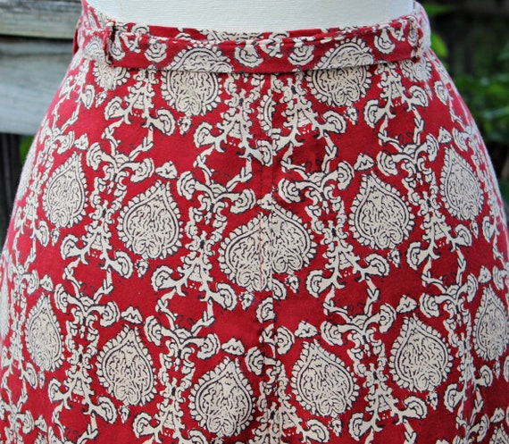 90s Y2K Brick Red Ethnic Print Wrap Skirt, Size M… - image 5
