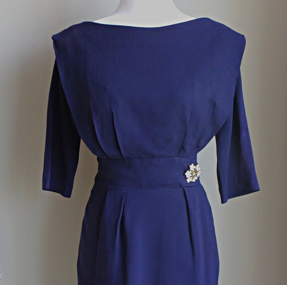 50s Navy Blue Party Dress, Size S, Vintage RK Ori… - image 2