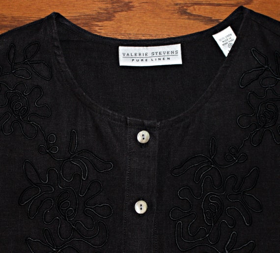 90s Black Linen Tunic Top Size M L, Vintage Valer… - image 4