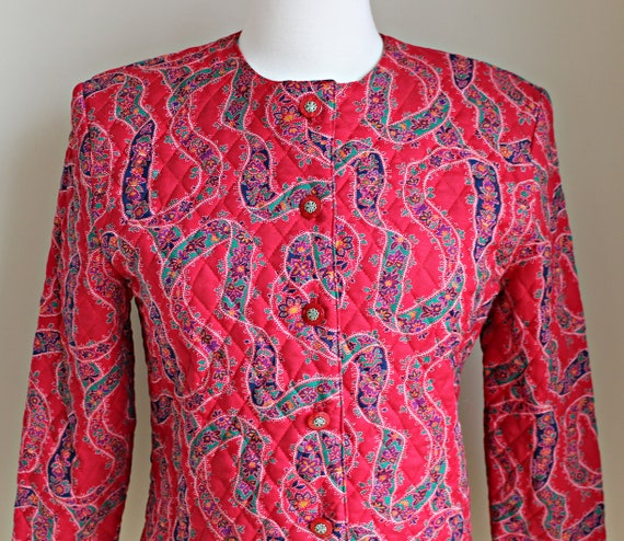 80s Red Quilted Cropped Jacket, Size S, Vintage P… - image 2