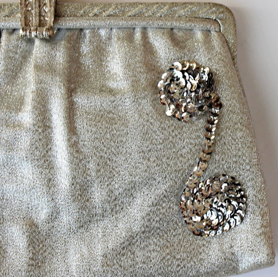 60s Metallic Silver Lame Convertible Clutch, Hand… - image 7