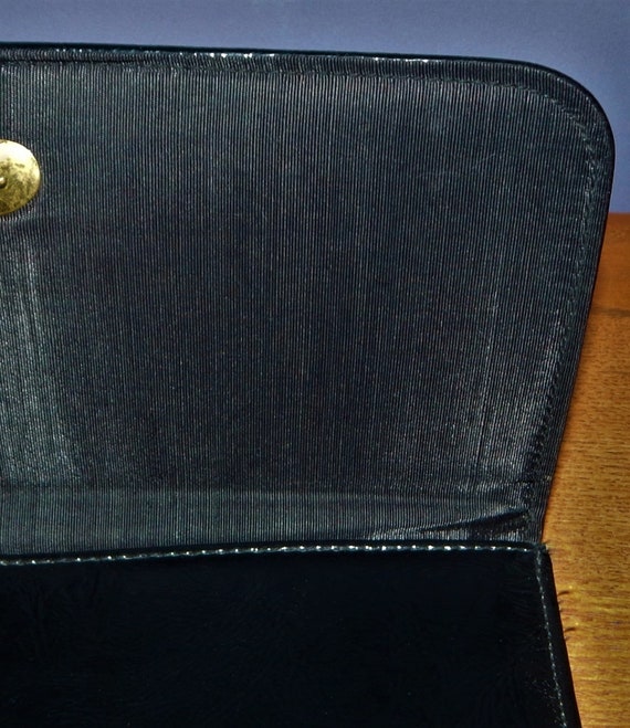 60s Black Faux Leather Handbag, Vintage Kadin, Br… - image 7