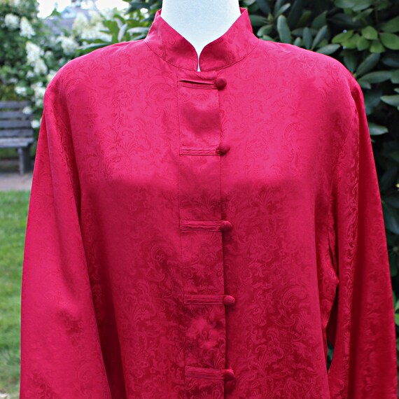 Red Asian Style Oversize Tunic Top, Size L, Vinta… - image 2