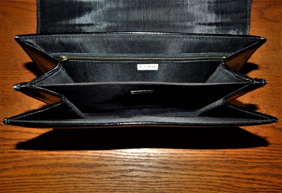 60s Black Faux Leather Handbag, Vintage Kadin, Br… - image 8