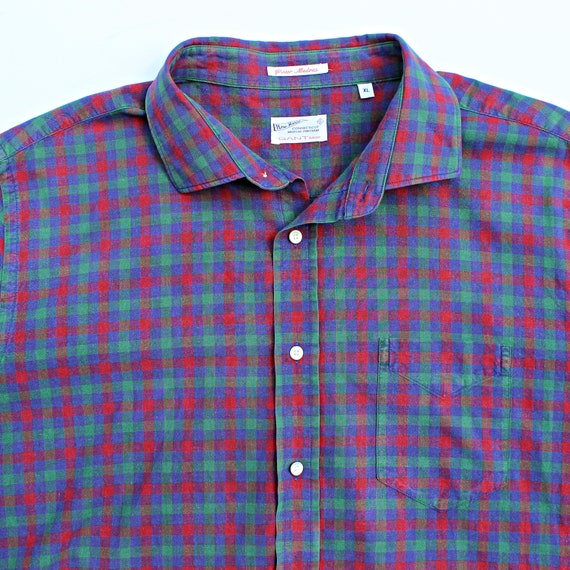 Madras Plaid Long Sleeve Shirt, Mens L XL, Vintag… - image 6