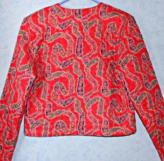 80s Red Quilted Cropped Jacket, Size S, Vintage P… - image 9