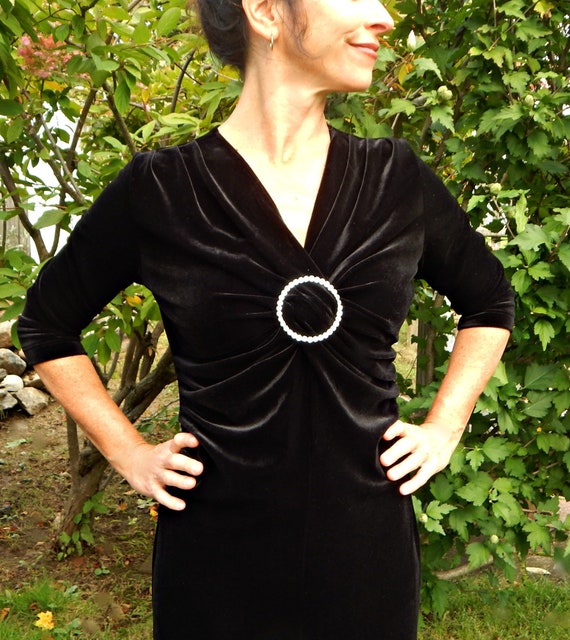 black dress with rhinestone accents