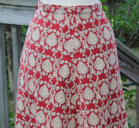 90s Y2K Brick Red Ethnic Print Wrap Skirt, Size M… - image 4