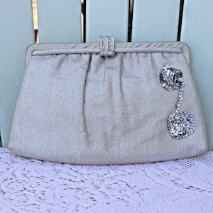 60s Metallic Silver Lame Convertible Clutch, Handbag, Vintage After Five Evening Bag