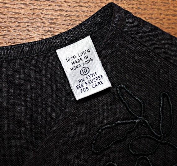 90s Black Linen Tunic Top Size M L, Vintage Valer… - image 7