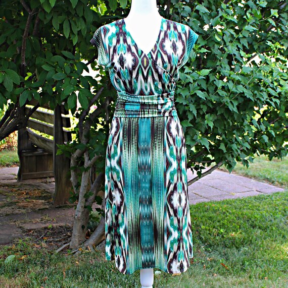 Green Abstract Print Faux Wrap Midi Dress, Size S M, Stretchy Vintage 90s  Kasper - Etsy
