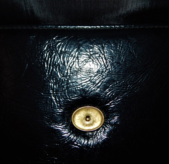 60s Black Faux Leather Handbag, Vintage Kadin, Br… - image 6