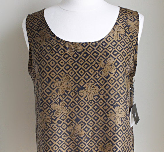 NOS 80s Brown Floral Print Sleeveless Silk Top, M… - image 3