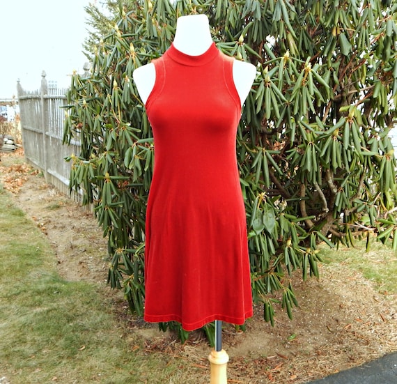 Betsey Johnson Red Velour Mock Turtleneck Dress, S