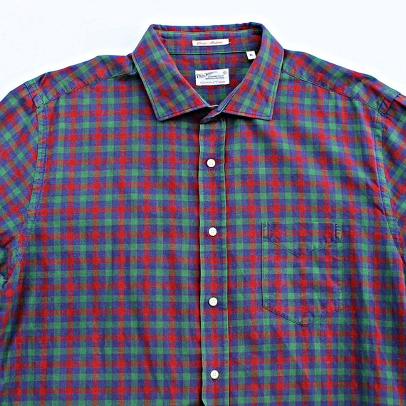 Madras Plaid Long Sleeve Shirt, Mens L XL, Vintag… - image 1