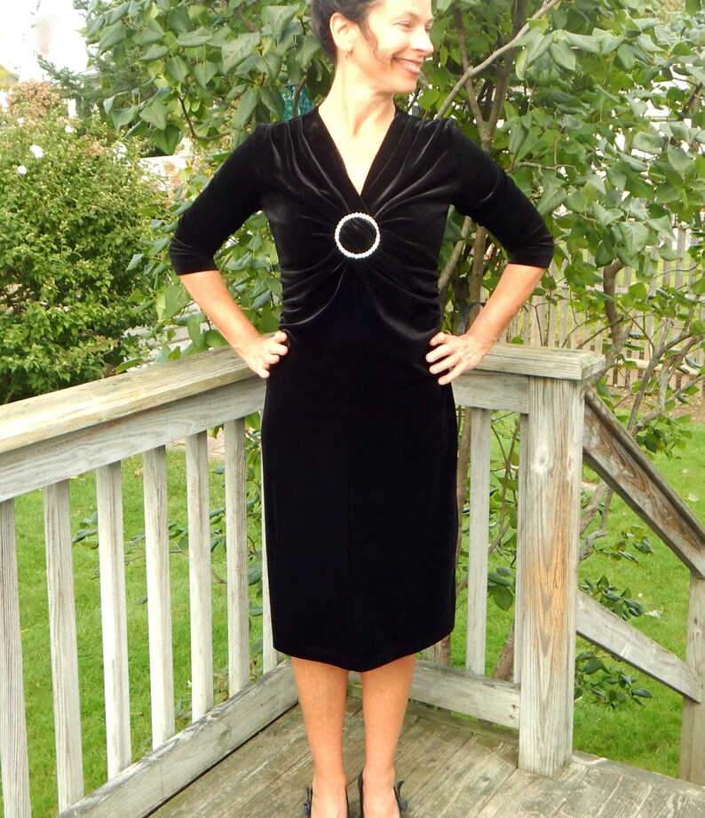Black Velvet Rhinestone Accent Evening Dress Size S M | Etsy