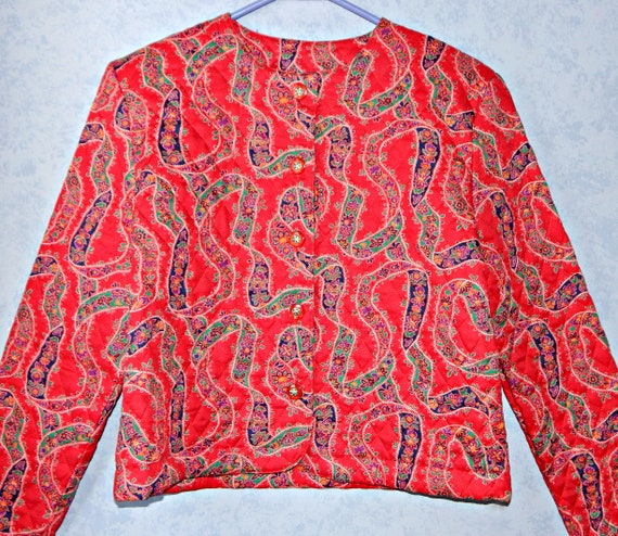 80s Red Quilted Cropped Jacket, Size S, Vintage P… - image 6