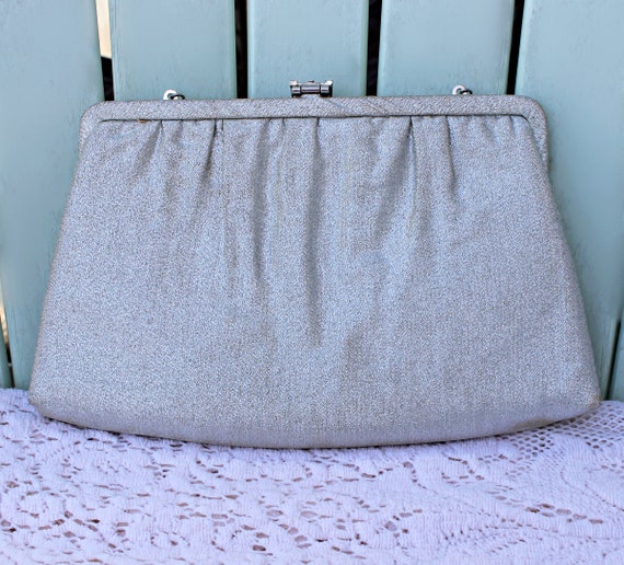 60s Metallic Silver Lame Convertible Clutch, Hand… - image 3