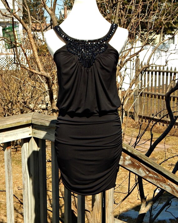 black beaded mini dress