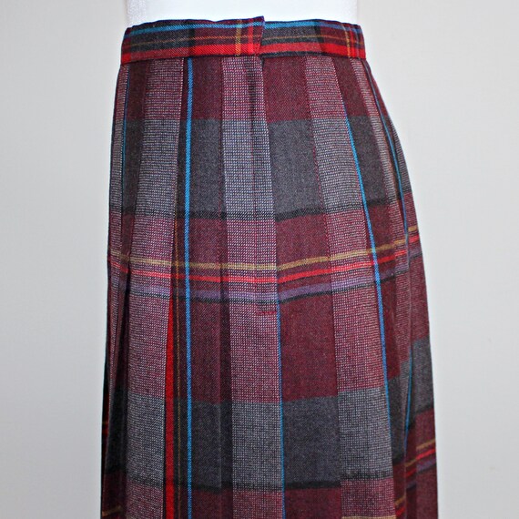 80s Pleated Gray Cranberry Red Maxi Skirt, Size S… - image 3