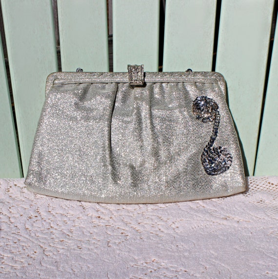 60s Metallic Silver Lame Convertible Clutch, Hand… - image 4