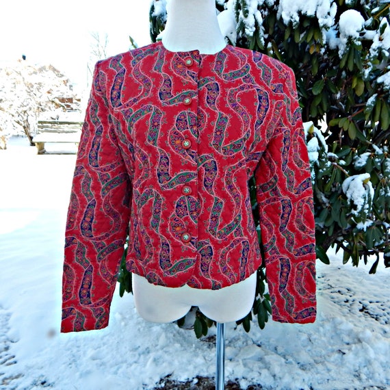 80s Red Quilted Cropped Jacket, Size S, Vintage P… - image 4