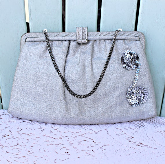 60s Metallic Silver Lame Convertible Clutch, Hand… - image 2