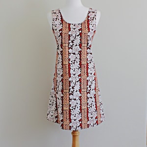 70s Hawaiian Tropical Floral Print Sleeveless Mini Dress, Size S, Vintage Cotton Short Sundress
