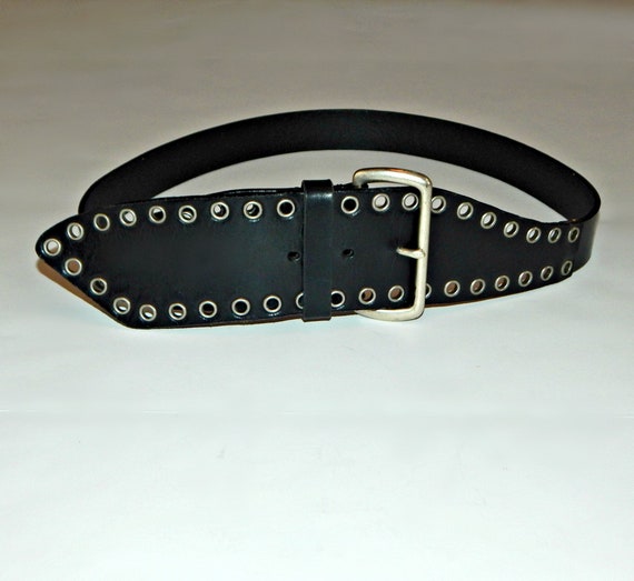 Vintage 90s Black Leather Rivet Rocker Belt, Size