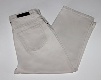 High Waist Beige Denim Capris, Womens Size 10 12, Vintage 80s 90s Bill Blass Cropped Pants