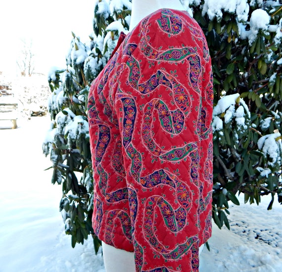 80s Red Quilted Cropped Jacket, Size S, Vintage P… - image 5