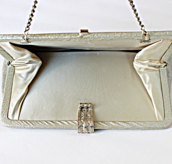 60s Metallic Silver Lame Convertible Clutch, Hand… - image 10