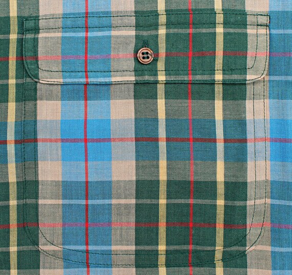 70s 80s Green Plaid Cap Sleeve Top, Size M L, Vin… - image 3