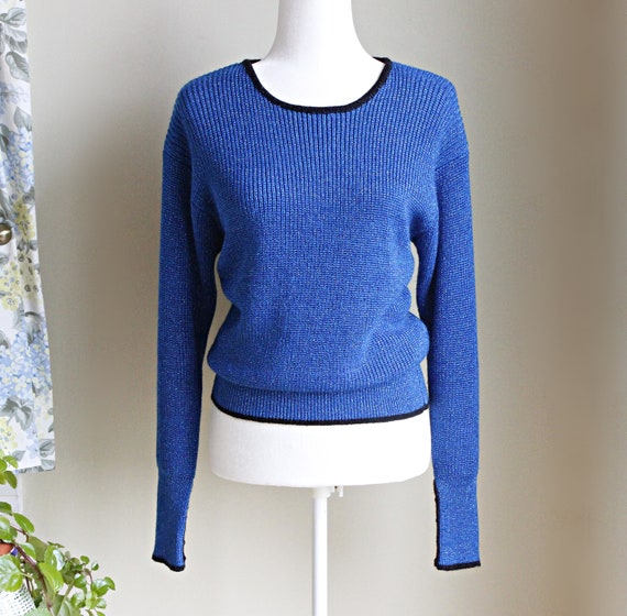 Pull Femme Taille L Petites - Royal Bleu Métallisé | Sweater Fêtes Avec Col Diamant | Noël Fêtes