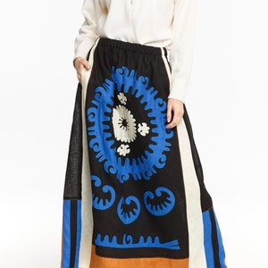 Embroidered linen skirt Ukrainian vyshyvanka skirts Applique patchwork embroidery color block by BoutiqueUA