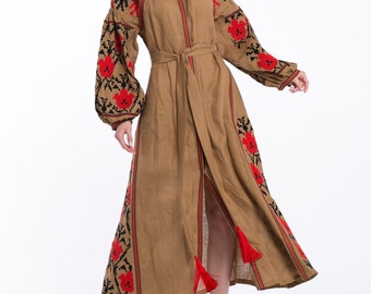 Abito ricamato marrone boho Vyshyvanka con ricami ucraini Abiti da sposa Boho