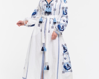 Love in the air ukrainian embroidered linen dress Bohemian wedding outfit by BoutiqueUA