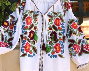 Fashion boho blouse Vyshyvanka with floral Ukrainian embroidery Bohemian clothing Boho embroidered shirt Custom peasant top