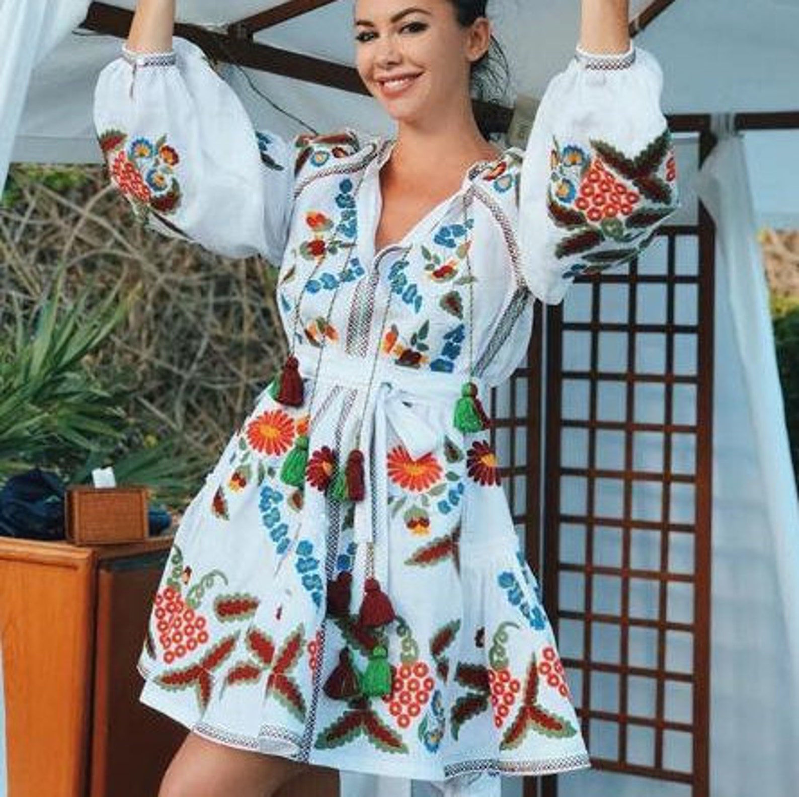 fit and flare mini dress Structured & ACTIVE092325WHT Size:95 CM Women Casual V-neck Knitted