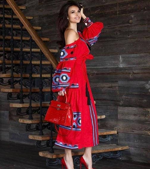 Off Shoulder Wedding Guest Dress Modern Ethnic Embroidered Etsy