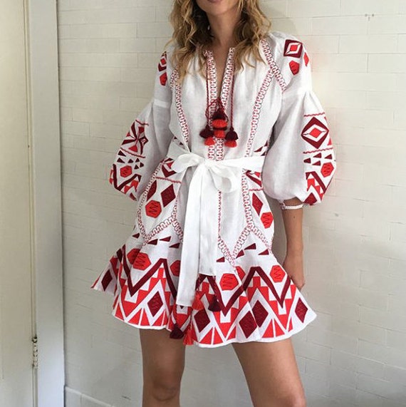 white embroidered boho dress