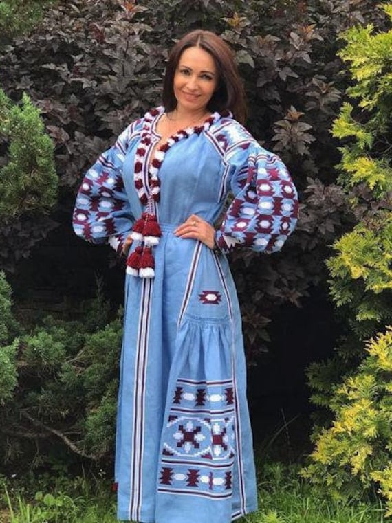 Modern boho dress Vyshyvanka with ukrainian embroidery | Etsy