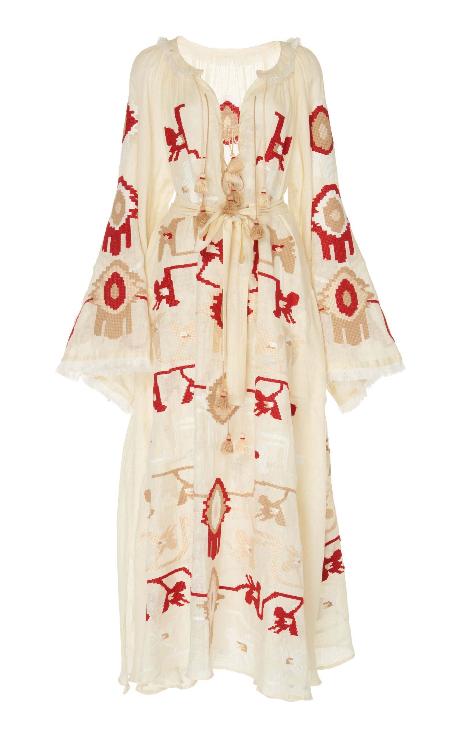 Ivory Linen Midi Dress with Sangallo Embroidery main image 1