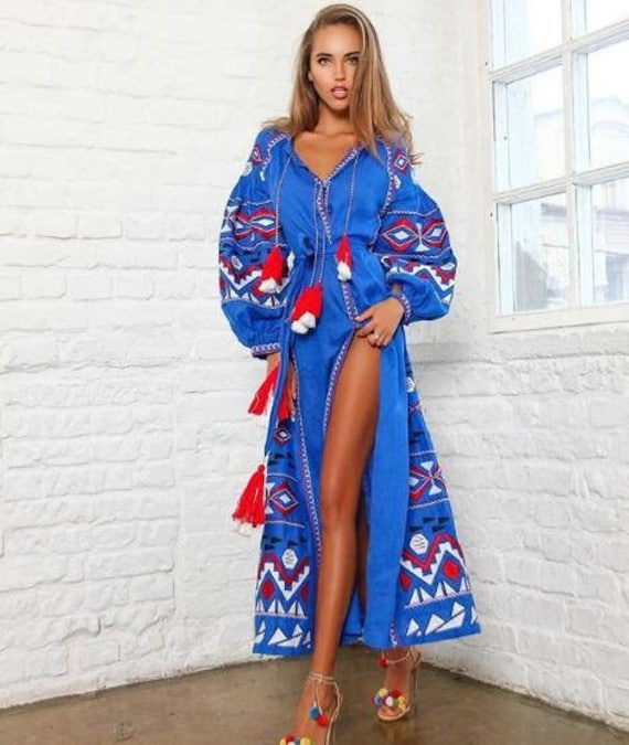 Iconic Ukrainian Dress Embroidered Linen Boho Dress Fashion Ethnic  Vyshyvanka Boutiqueua - Etsy