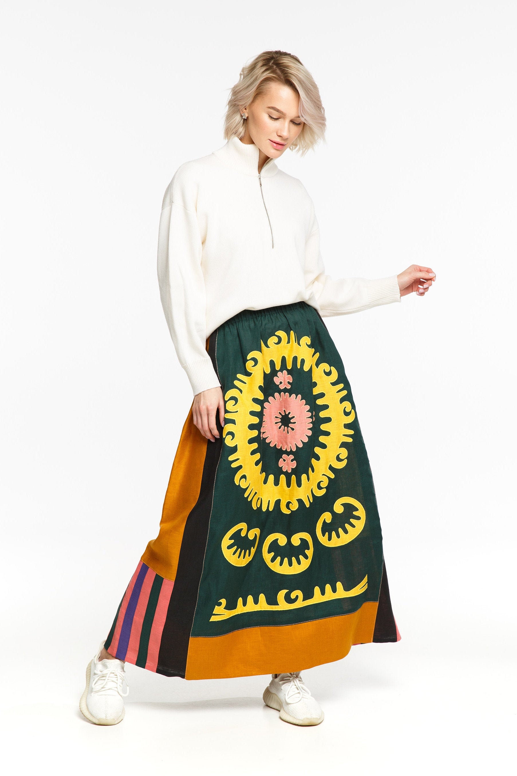 Embroidered Linen Skirt Applique Patchwork Embroidery Color Etsy Sweden