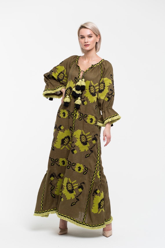 olive boho dress