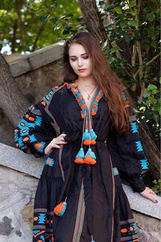 Ukrainian Vyshyvanka Boho Dress With Ethnic Embroidery | Etsy
